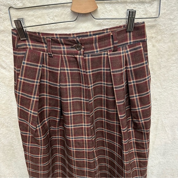 Nasty Gal wide leg trouser red plaid pleated high rise women’s 0 punk grunge - Picture 7 of 9
